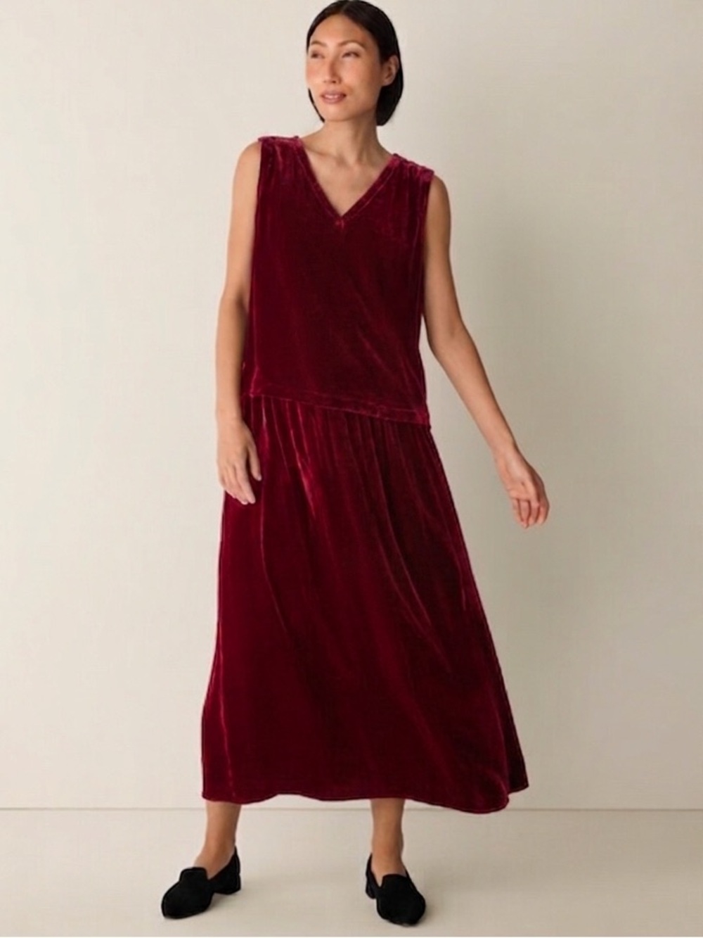 Eileen Fisher The System Ruby Red Velvet Flared Skirt NWT Size Small F5VLO-S4408